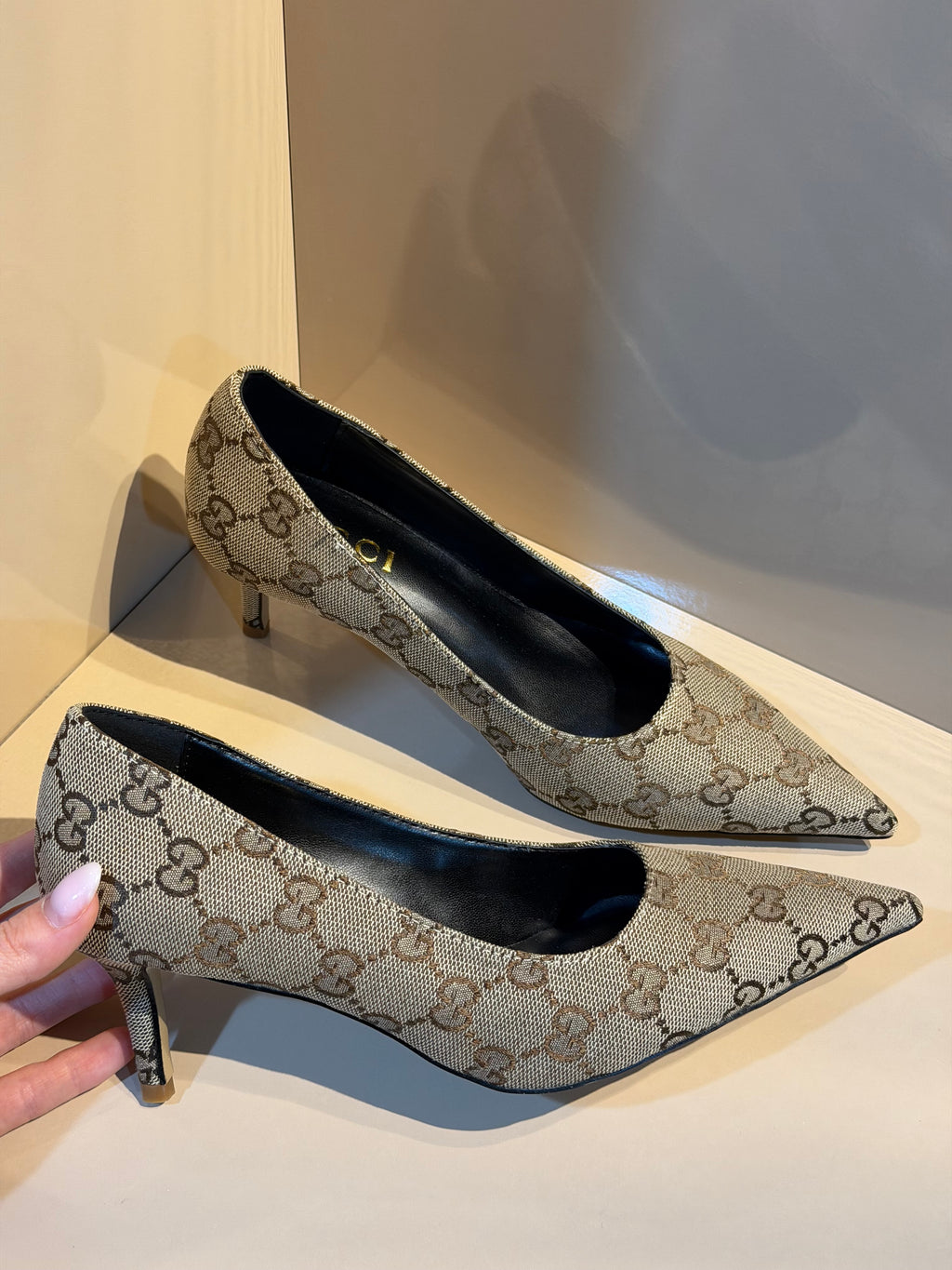 GG Canvas Pointed-Toe Pumps